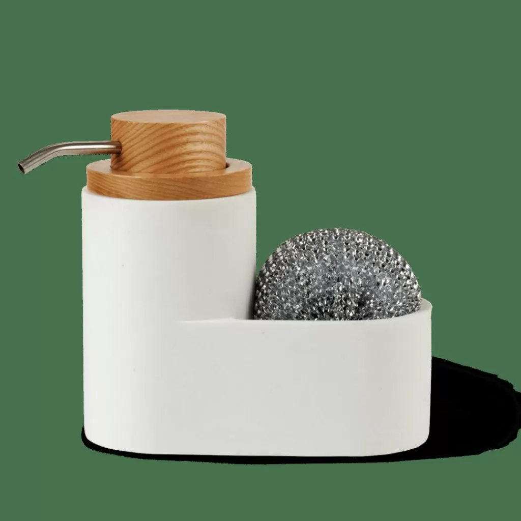 CASA YOKO Dispenser Per Sapone Con Spugna Bianco- Accessori Da Lavandino