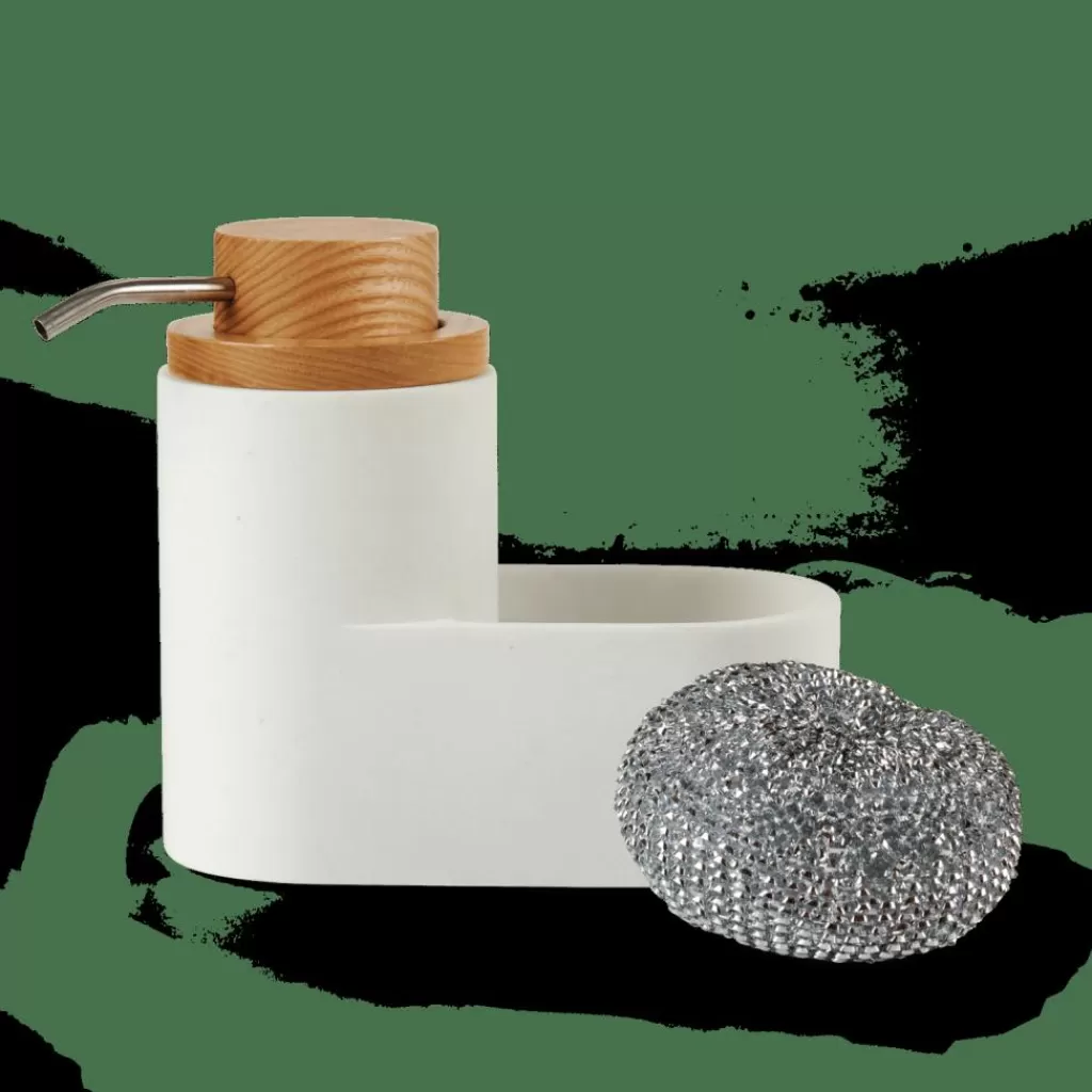 CASA YOKO Dispenser Per Sapone Con Spugna Bianco- Accessori Da Lavandino